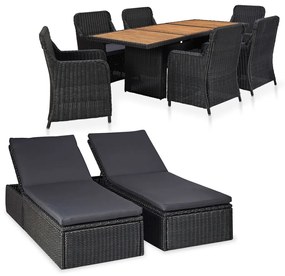 Set da Pranzo da Giardino 9 pz in Polyrattan Nero