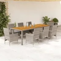 Set Pranzo da Giardino 9pz con Cuscini Polyrattan Acacia Grigio 3278695