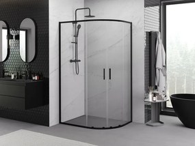 Mexen Exo-S Duo cabina doccia semicircolare asimmetrica scorrevole 90 x 80 cm, trasparente, nera - 8132-090-080-70-00