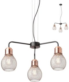 Redo 01-1579 - Lampadario sospeso con cavo EDISON 3xE27/42W/230V diam. 53 cm nero/rame
