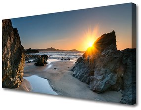 Quadro stampa su tela Spiaggia rocciosa Paesaggio del sole 100x50 cm