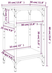 Tavolino Grigio Sonoma 35x30x60 cm in Legno Multistrato