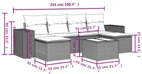 Set divani da giardino 7pz con cuscini grigio chiaro polyrattan