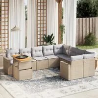 Set Divano da Giardino 10 pz con Cuscini Beige in Polyrattan 3271479