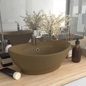 Lavandino Con Troppopieno Ovale Crema Opaco 58,5x39cm Ceramica /