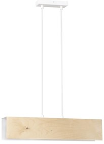 Lampadario 2 Luci Merlino In Acciaio Bianco Corpo Rettangolare E Legno Naturale