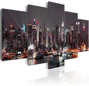 Quadro Manhattan di notte  Colore Argento, Dimensioni e Misure 200x100