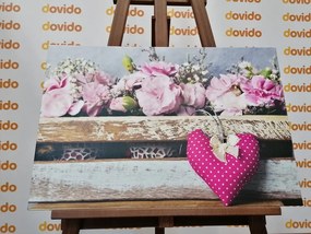 Stampa su tela – Fiori di garofano in cassa di legno