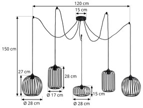Lindby Krish lampada a sospensione, gabbia, 5 luci