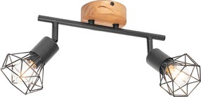 Faretto nero con legno girevole e inclinabile 2 luci - Mosh