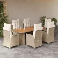 Set da Pranzo da Giardino 7 pz con Cuscini Beige in Polyrattan 3213145