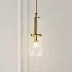 Sospensione Contemporanea Kimrose Acciaio Ottone Spazzolato Vetro 1 Luce E27