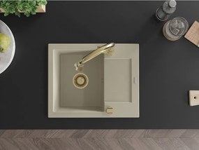 Mexen Enzo lavello in granito a 1 vasca con scolapiatti e rubinetto da cucina Elia, beige - 6506-69-670101-50
