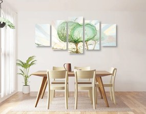 Quadri 5 pezzi – Alberi su campo pastello