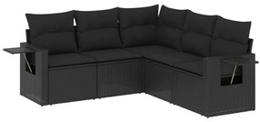 Set Divani da Giardino 5 pz con Cuscini in Polyrattan Nero