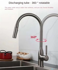 Rubinetto da cucina EYN KS15174 da piano con doccetta estraibile multigetto, bocca girevole e più finiture — Bianco