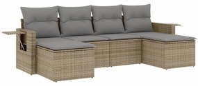 Set divano da giardino 6 pz con cuscini beige in polyrattan