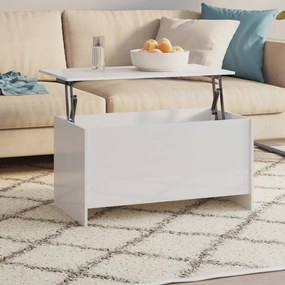 Tavolino Bianco Lucido 102x55,5x52,5 Cm İn Legno Multistrato /