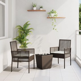 Set bistro da giardino a 3 pezzi con cuscini marrone in polyrattan