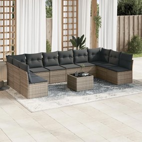 Set divani da giardino 11 pz con cuscini in polyrattan grigio