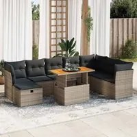 Set Divano da Giardino 9pz con Cuscini Grigio Polyrattan Acacia 3327991