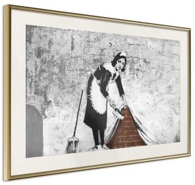 Poster  Banksy: Sweep it Under the Carpet  Cornice Quadri Cornice d'oro con passe-partout, Larghezza x Altezza Home decor 90x60