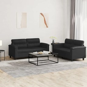 Set Di Divani 2 Pz Con Cuscini Nero İn Similpelle /