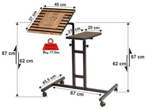 Tavolo regolabile GLEN 87x67 cm marrone/nero