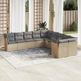 Set divano da giardino 10 pz con cuscini beige in polyrattan