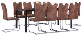 Set Sala Da Pranzo 11 Pz İn Similpelle Scamosciata Marrone /