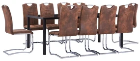 Set Sala Da Pranzo 11 Pz İn Similpelle Scamosciata Marrone /