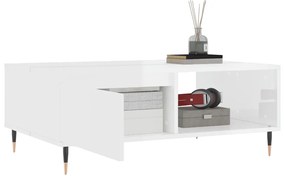 Tavolino salotto bianco lucido 90x60x35 cm in legno multistrato