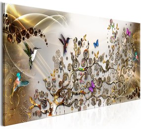 Quadro Hummingbirds Dance (1 Part) Gold Narrow  Colore Bianco, Dimensioni e Misure 135x45