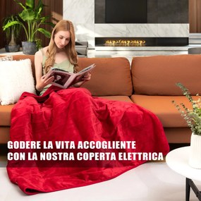 Costway Coperta elettrica riscaldata con telecomando per casa e ufficio, Coperta di flanella lavabile in lavatrice Rosso/Grigio/Blu