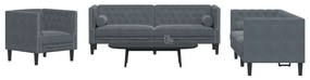 Set Divani Chesterfield 3pz Con Cuscini Grigio Scuro Velluto /