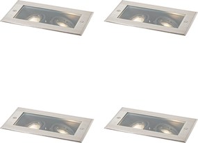 Set di 4 faretti da terra moderni in acciaio 2-luci regolabili IP65 - Oneon