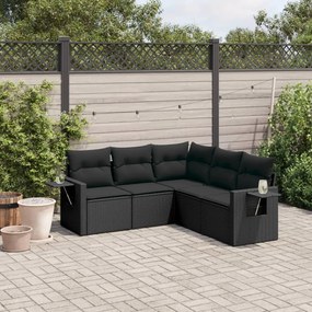 Set Divani da Giardino 5 pz con Cuscini in Polyrattan Nero