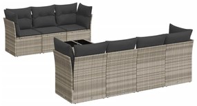 Set divano da giardino 8pz con cuscini grigio chiaro polyrattan