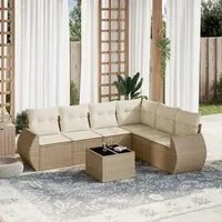 Set Divani da Giardino 7 pz con Cuscini Beige in Polyrattan 3221417