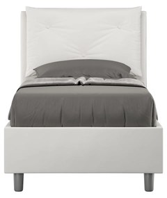 Letto singolo imbottito similpelle Appia senza rete, con rete e contenitore, Bianco / Con Rete