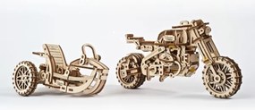 Ugears - 3D puzzle meccanico in legno Moto scrambler con carrello