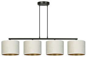 Lampadario 4 Luci Ganesha In Acciaio Nero E Paralumi In Tessuto Beige