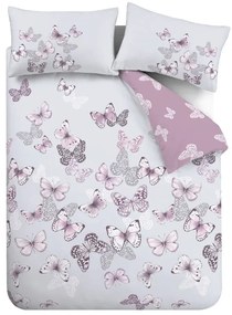 Set copripiumino e federa rosa e grigio chiaro per letto matrimoniale e per letto esteso 230x220 cm Scatter Butterfly – Catherine Lansfield
