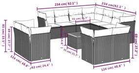 Set Divani da Giardino 12 pz con Cuscini Grigio in Polyrattan