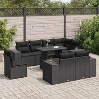 Set Divani da Giardino 9 pz con Cuscini Nero in Polyrattan 3326816