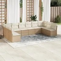 Set Divano da Giardino 10 pz con Cuscini Beige in Polyrattan 3218088