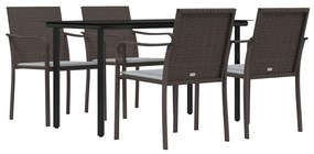 Set pranzo da giardino 5pz con cuscini in polyrattan e acciaio