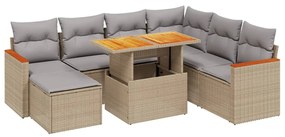 Set divano da giardino 8 pz con cuscini beige in polyrattan