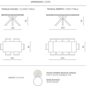 Tavolo allungabile a 240 cm in pietra effetto marmo Bianco SKY