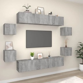 Set Mobili Porta Tv 8pz Grigio Sonoma İn Legno Multistrato /